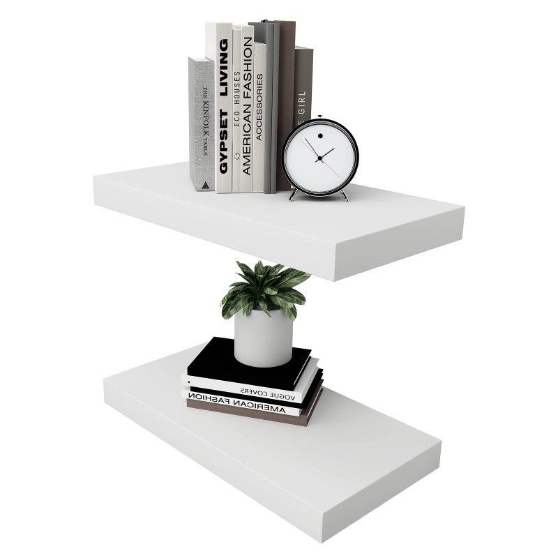 WELLAND Set of 2 Floating Shelves Wall Mounted Shelf, for Home Decor with 8" Deep (White, 15 inch) - Image 1